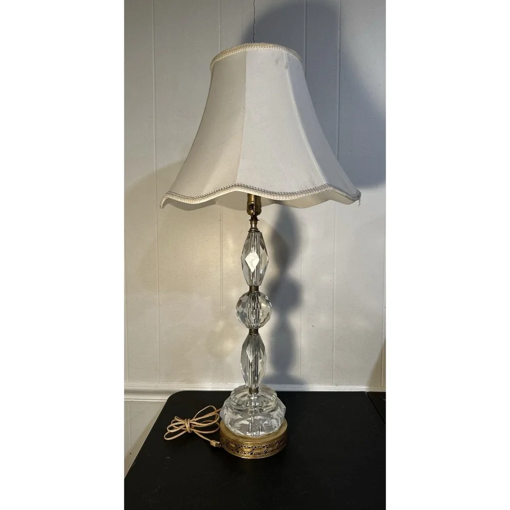 Antique Hollywood Regency Crystal Lamp Stacked Berger‎ Swivel W/ Filigree Base